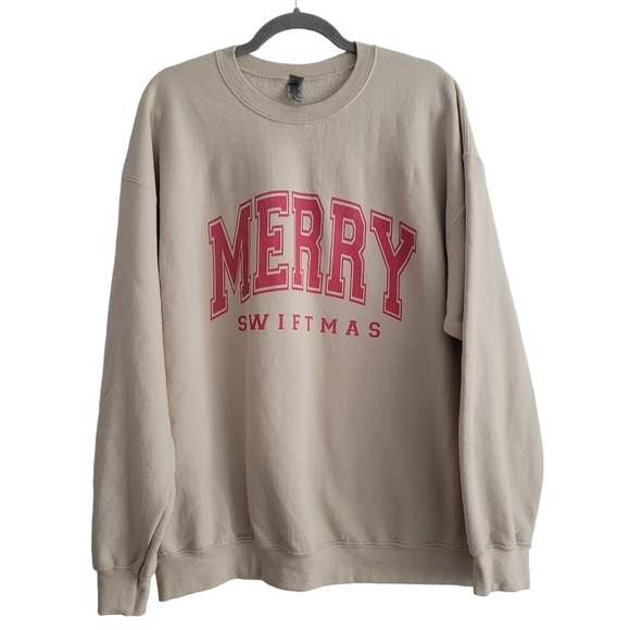 Merry Swiftmas Adult XL Cream Pullover Crewneck Pullover Sweatshirt - Picture 1 of 7